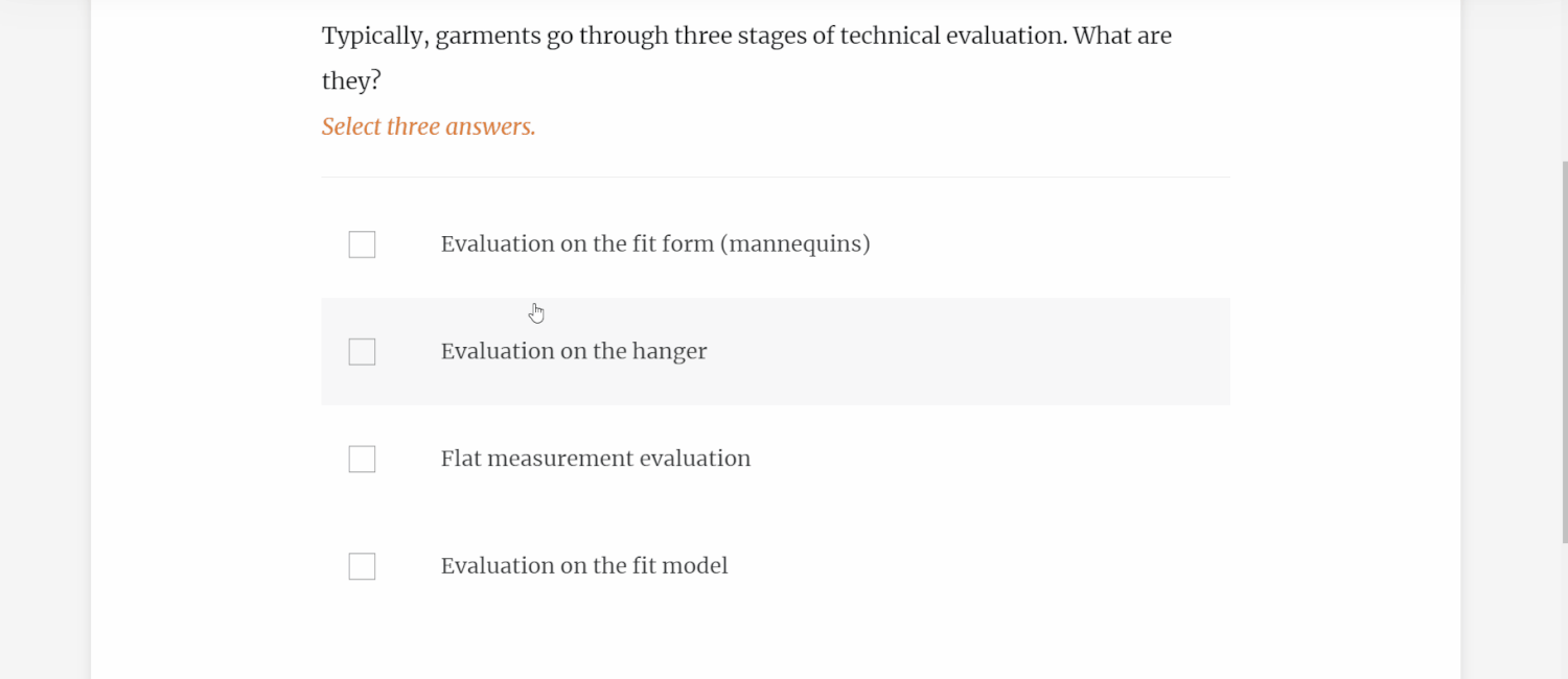 An exercise to test user's knowledge